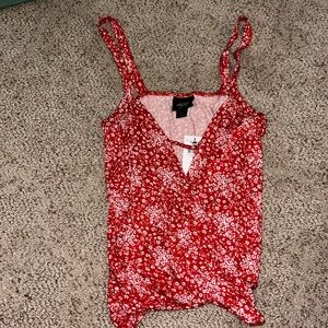 Red, floral tank top